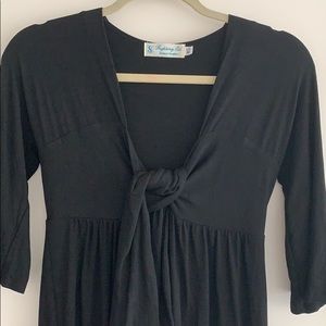 Fighting Eel 3/4 sleeve Tie front black mini Sz S